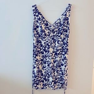 Reformation Blue and White Floral/Fruit Print Mini Dress